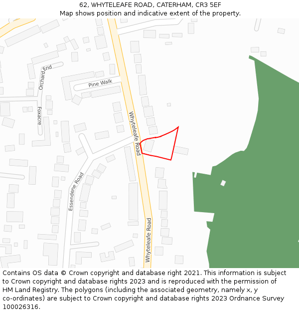 62, WHYTELEAFE ROAD, CATERHAM, CR3 5EF: Location map and indicative extent of plot