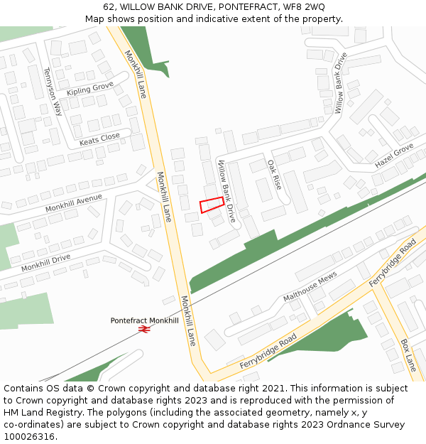 62, WILLOW BANK DRIVE, PONTEFRACT, WF8 2WQ: Location map and indicative extent of plot