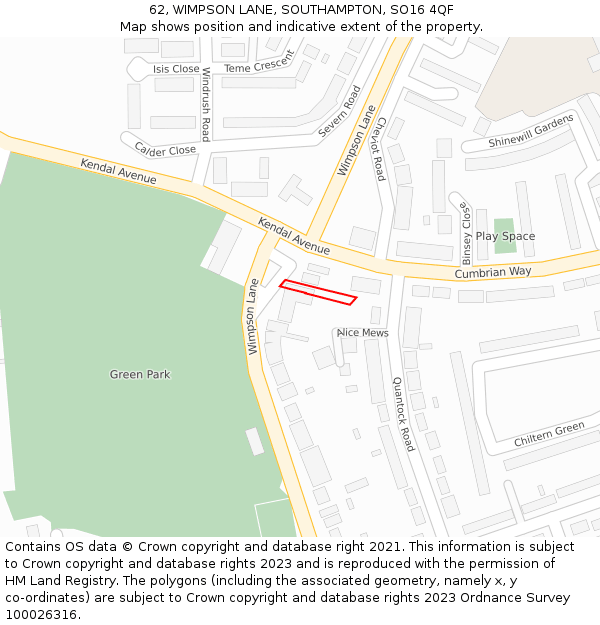 62, WIMPSON LANE, SOUTHAMPTON, SO16 4QF: Location map and indicative extent of plot