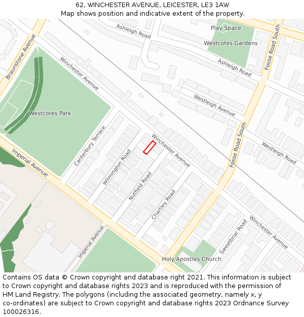 62, WINCHESTER AVENUE, LEICESTER, LE3 1AW: Location map and indicative extent of plot