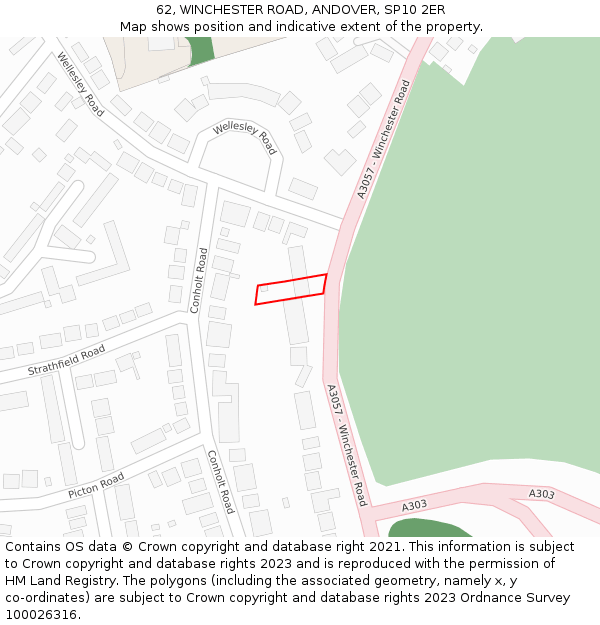 62, WINCHESTER ROAD, ANDOVER, SP10 2ER: Location map and indicative extent of plot