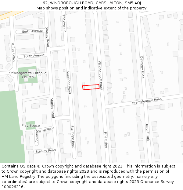 62, WINDBOROUGH ROAD, CARSHALTON, SM5 4QJ: Location map and indicative extent of plot