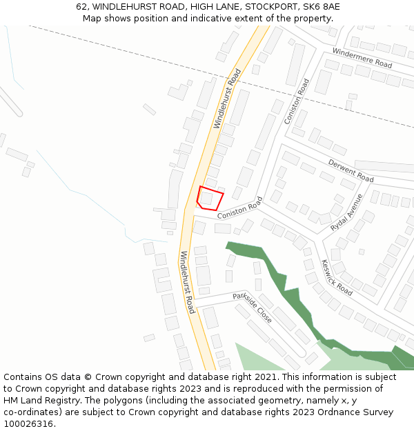 62, WINDLEHURST ROAD, HIGH LANE, STOCKPORT, SK6 8AE: Location map and indicative extent of plot