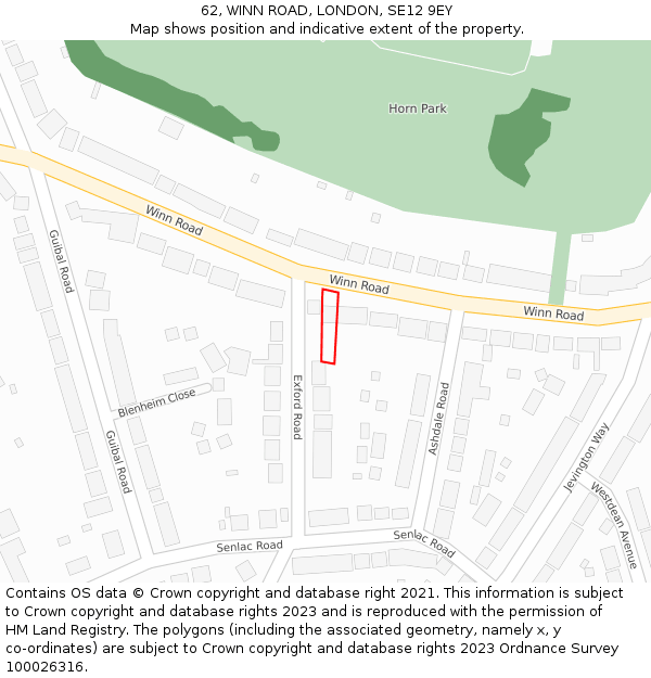 62, WINN ROAD, LONDON, SE12 9EY: Location map and indicative extent of plot