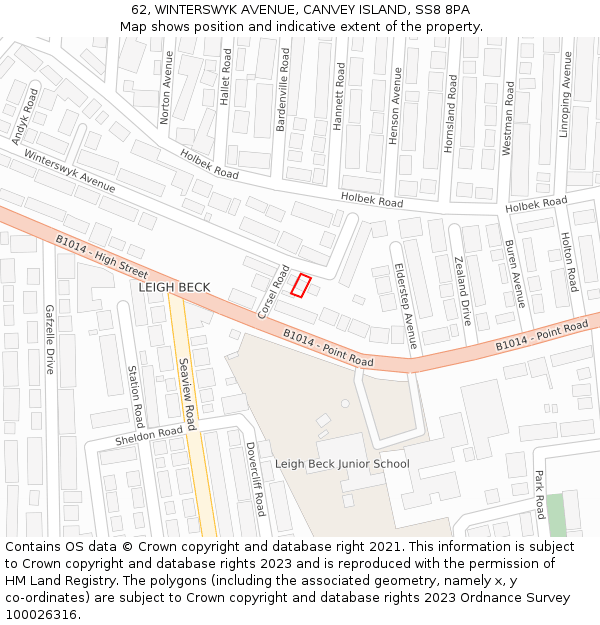 62, WINTERSWYK AVENUE, CANVEY ISLAND, SS8 8PA: Location map and indicative extent of plot