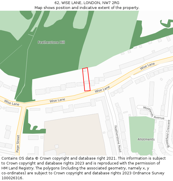 62, WISE LANE, LONDON, NW7 2RG: Location map and indicative extent of plot