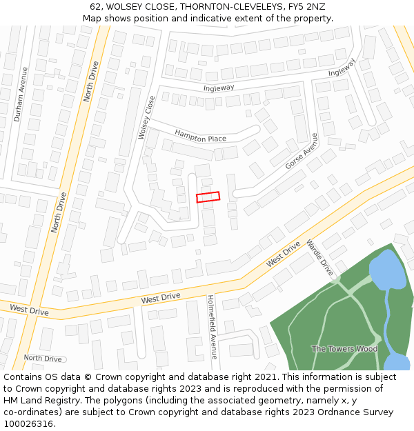 62, WOLSEY CLOSE, THORNTON-CLEVELEYS, FY5 2NZ: Location map and indicative extent of plot