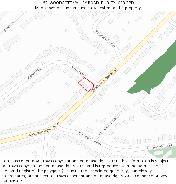 62, WOODCOTE VALLEY ROAD, PURLEY, CR8 3BD: Location map and indicative extent of plot