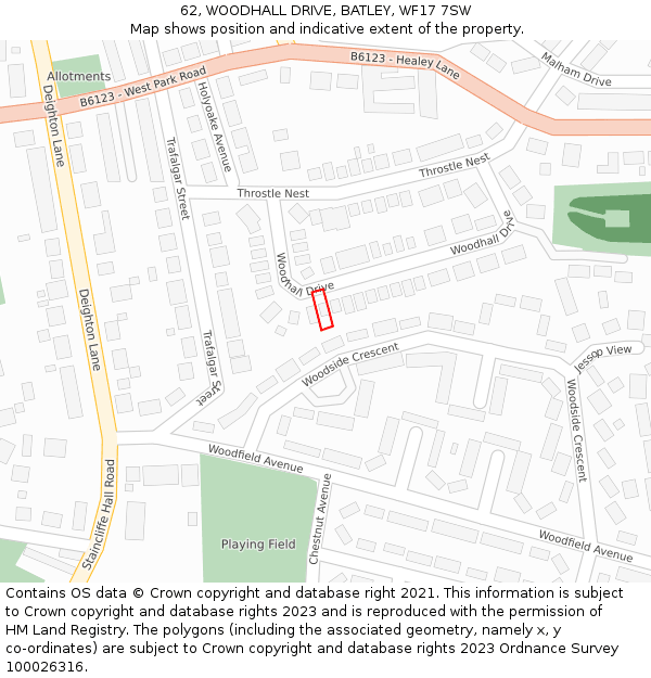 62, WOODHALL DRIVE, BATLEY, WF17 7SW: Location map and indicative extent of plot