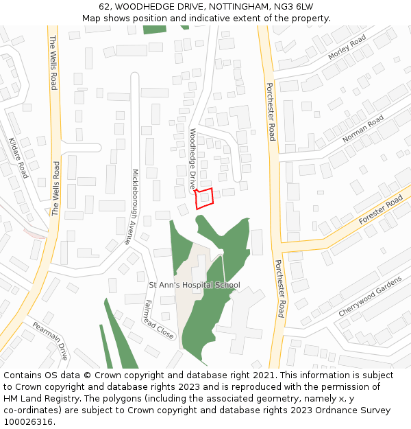 62, WOODHEDGE DRIVE, NOTTINGHAM, NG3 6LW: Location map and indicative extent of plot