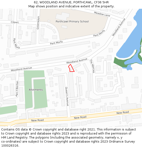 62, WOODLAND AVENUE, PORTHCAWL, CF36 5HR: Location map and indicative extent of plot