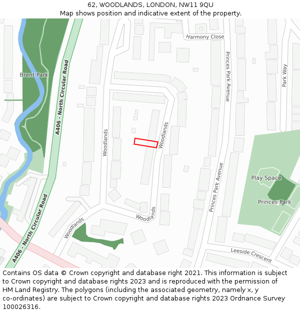 62, WOODLANDS, LONDON, NW11 9QU: Location map and indicative extent of plot