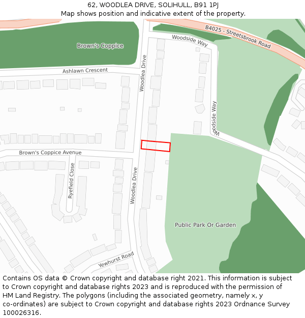 62, WOODLEA DRIVE, SOLIHULL, B91 1PJ: Location map and indicative extent of plot