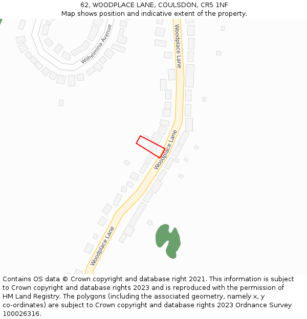 62, WOODPLACE LANE, COULSDON, CR5 1NF: Location map and indicative extent of plot