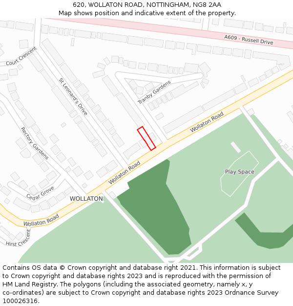 620, WOLLATON ROAD, NOTTINGHAM, NG8 2AA: Location map and indicative extent of plot