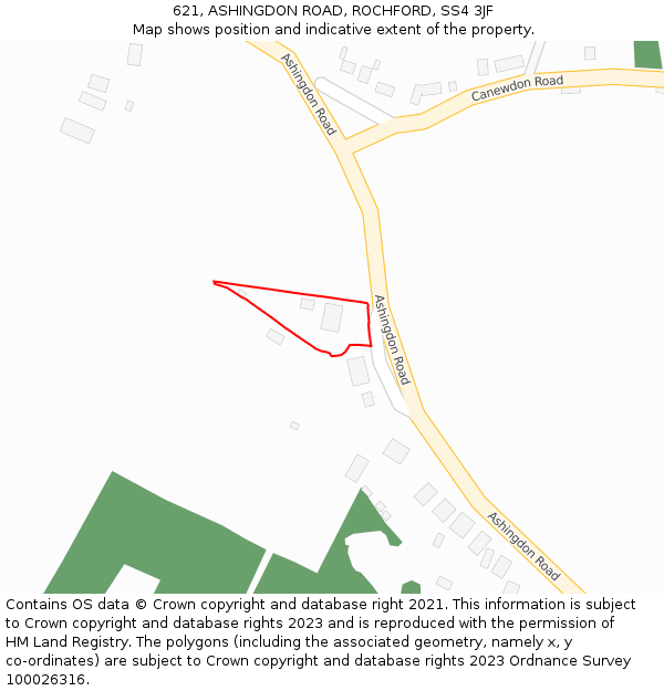 621, ASHINGDON ROAD, ROCHFORD, SS4 3JF: Location map and indicative extent of plot