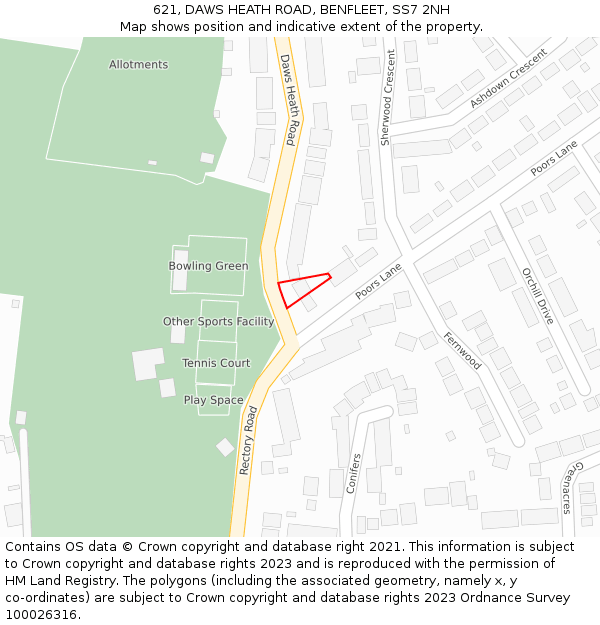 621, DAWS HEATH ROAD, BENFLEET, SS7 2NH: Location map and indicative extent of plot