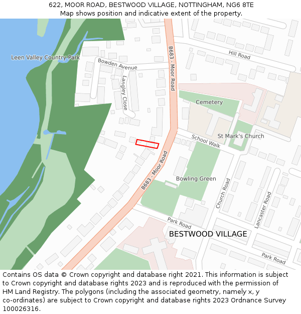 622, MOOR ROAD, BESTWOOD VILLAGE, NOTTINGHAM, NG6 8TE: Location map and indicative extent of plot