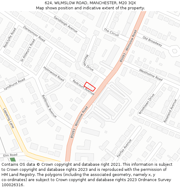624, WILMSLOW ROAD, MANCHESTER, M20 3QX: Location map and indicative extent of plot