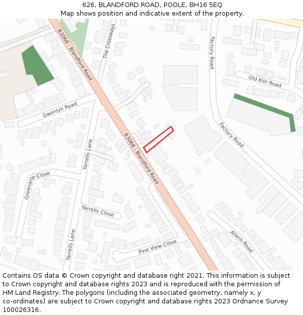 626, BLANDFORD ROAD, POOLE, BH16 5EQ: Location map and indicative extent of plot