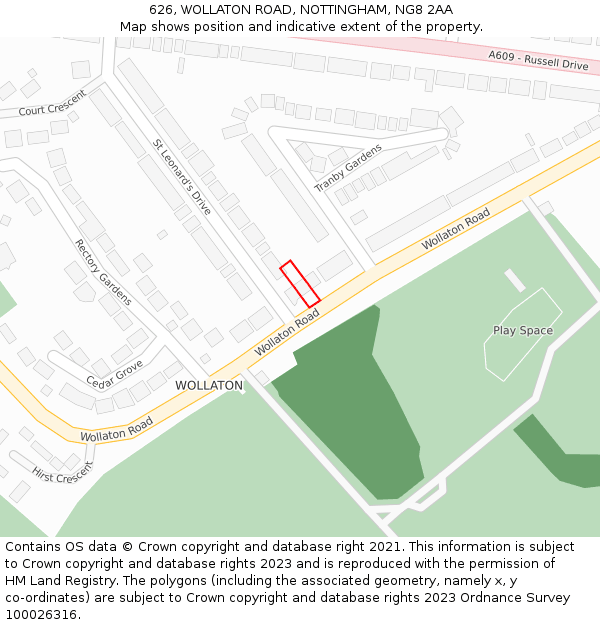 626, WOLLATON ROAD, NOTTINGHAM, NG8 2AA: Location map and indicative extent of plot