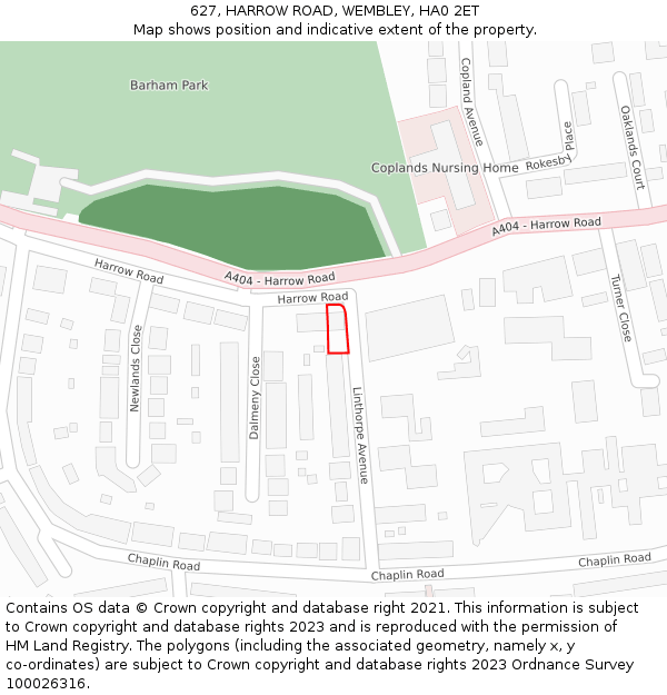 627, HARROW ROAD, WEMBLEY, HA0 2ET: Location map and indicative extent of plot