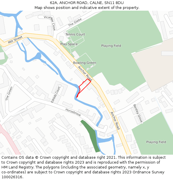 62A, ANCHOR ROAD, CALNE, SN11 8DU: Location map and indicative extent of plot