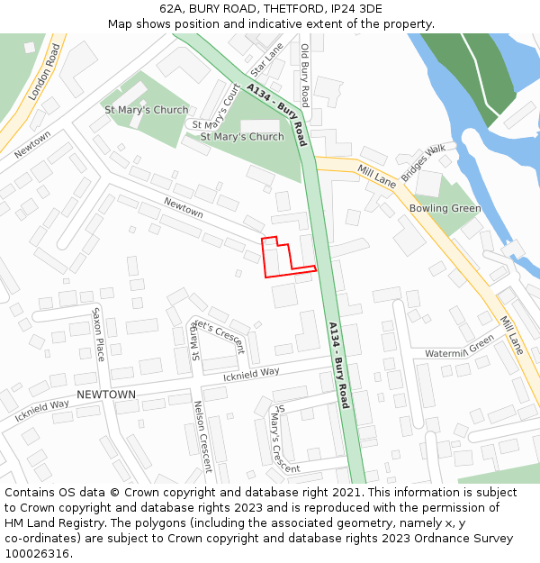 62A, BURY ROAD, THETFORD, IP24 3DE: Location map and indicative extent of plot