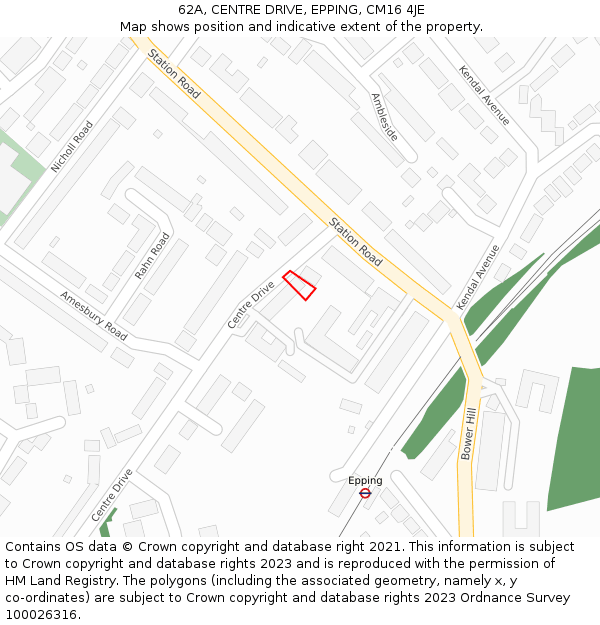 62A, CENTRE DRIVE, EPPING, CM16 4JE: Location map and indicative extent of plot