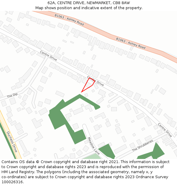 62A, CENTRE DRIVE, NEWMARKET, CB8 8AW: Location map and indicative extent of plot