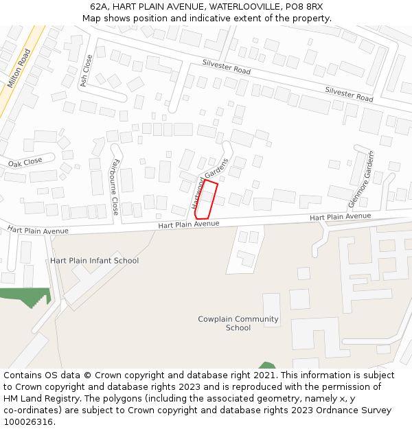 62A, HART PLAIN AVENUE, WATERLOOVILLE, PO8 8RX: Location map and indicative extent of plot