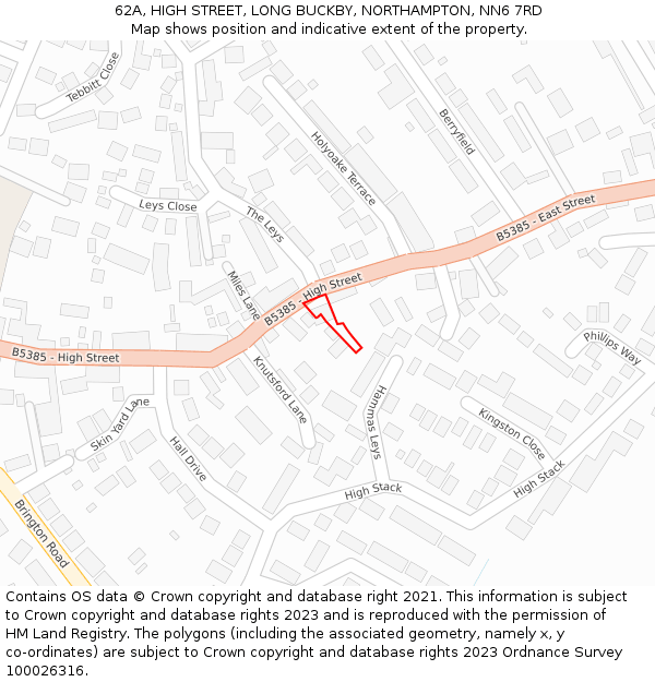 62A, HIGH STREET, LONG BUCKBY, NORTHAMPTON, NN6 7RD: Location map and indicative extent of plot