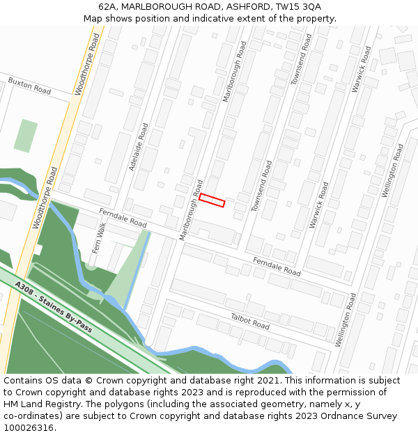 62A, MARLBOROUGH ROAD, ASHFORD, TW15 3QA: Location map and indicative extent of plot