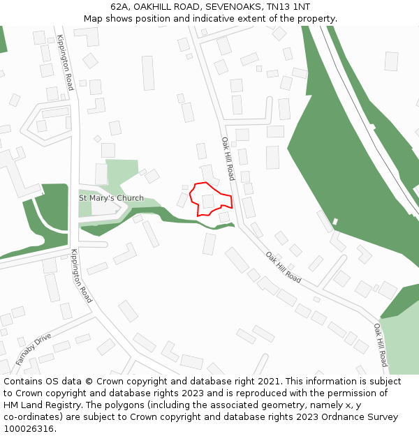 62A, OAKHILL ROAD, SEVENOAKS, TN13 1NT: Location map and indicative extent of plot