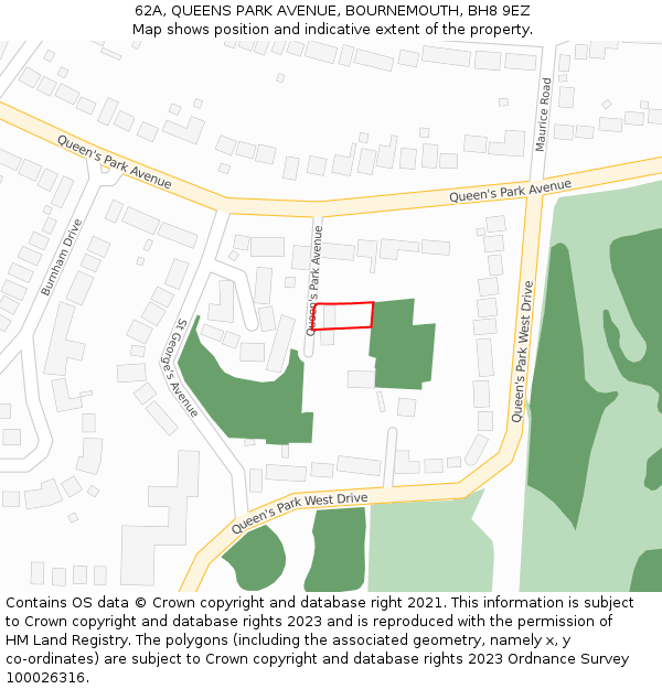 62A, QUEENS PARK AVENUE, BOURNEMOUTH, BH8 9EZ: Location map and indicative extent of plot