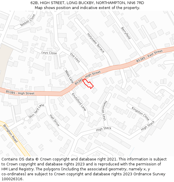 62B, HIGH STREET, LONG BUCKBY, NORTHAMPTON, NN6 7RD: Location map and indicative extent of plot