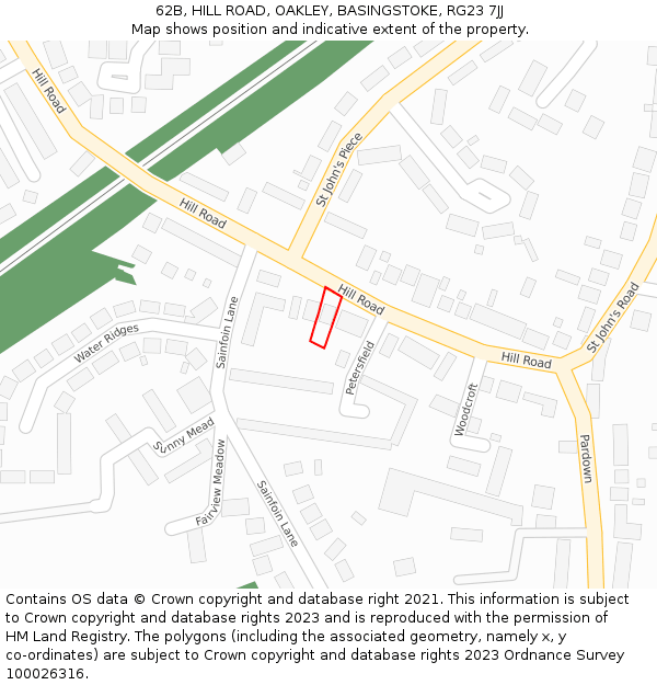 62B, HILL ROAD, OAKLEY, BASINGSTOKE, RG23 7JJ: Location map and indicative extent of plot