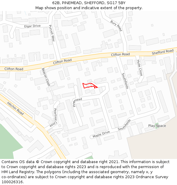 62B, PINEMEAD, SHEFFORD, SG17 5BY: Location map and indicative extent of plot