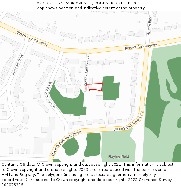 62B, QUEENS PARK AVENUE, BOURNEMOUTH, BH8 9EZ: Location map and indicative extent of plot
