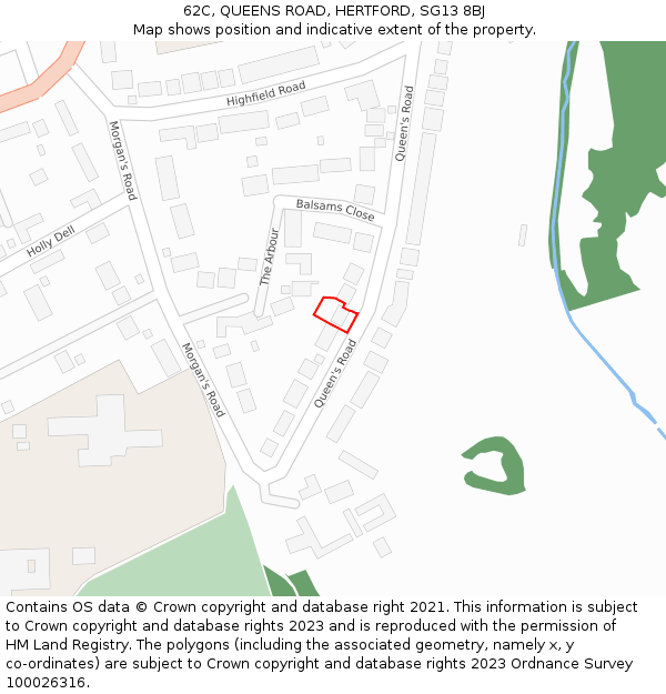 62C, QUEENS ROAD, HERTFORD, SG13 8BJ: Location map and indicative extent of plot