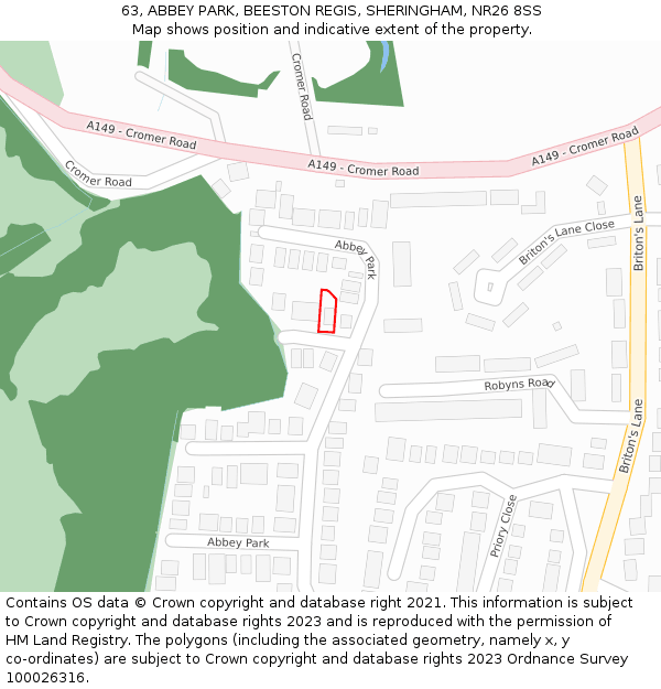 63, ABBEY PARK, BEESTON REGIS, SHERINGHAM, NR26 8SS: Location map and indicative extent of plot