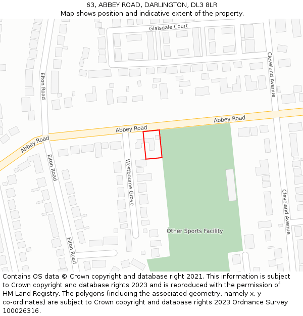 63, ABBEY ROAD, DARLINGTON, DL3 8LR: Location map and indicative extent of plot