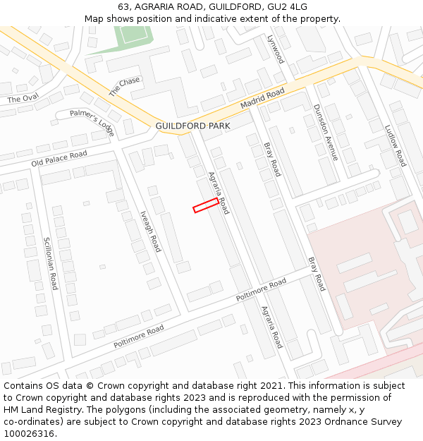 63, AGRARIA ROAD, GUILDFORD, GU2 4LG: Location map and indicative extent of plot