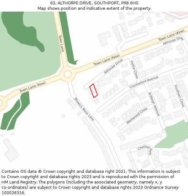 63, ALTHORPE DRIVE, SOUTHPORT, PR8 6HS: Location map and indicative extent of plot