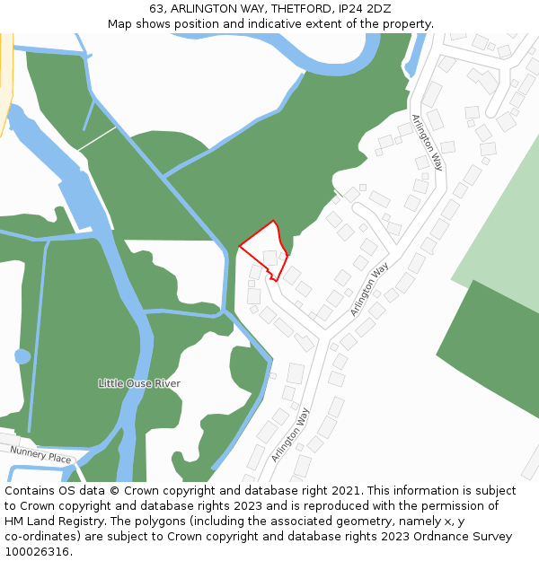 63, ARLINGTON WAY, THETFORD, IP24 2DZ: Location map and indicative extent of plot