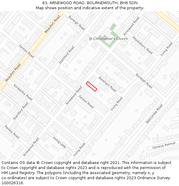 63, ARNEWOOD ROAD, BOURNEMOUTH, BH6 5DN: Location map and indicative extent of plot