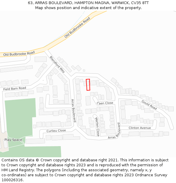 63, ARRAS BOULEVARD, HAMPTON MAGNA, WARWICK, CV35 8TT: Location map and indicative extent of plot