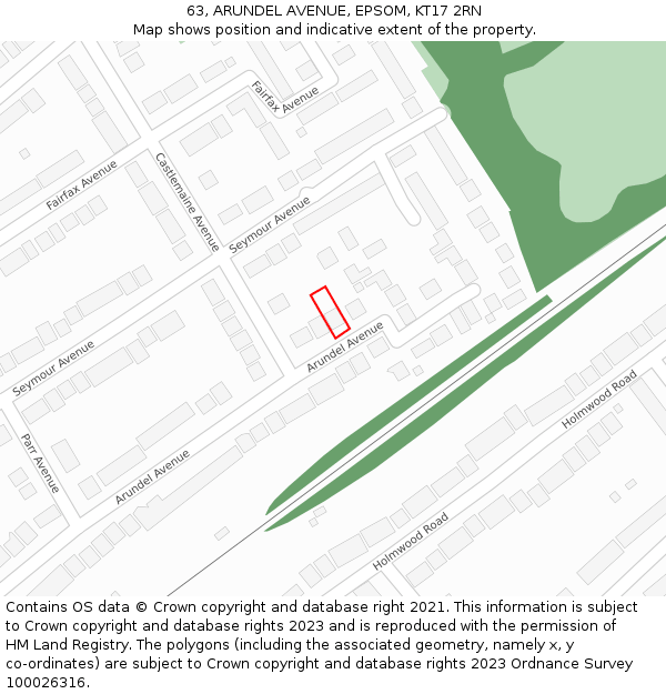 63, ARUNDEL AVENUE, EPSOM, KT17 2RN: Location map and indicative extent of plot