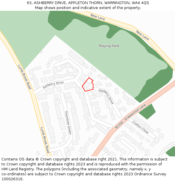 63, ASHBERRY DRIVE, APPLETON THORN, WARRINGTON, WA4 4QS: Location map and indicative extent of plot