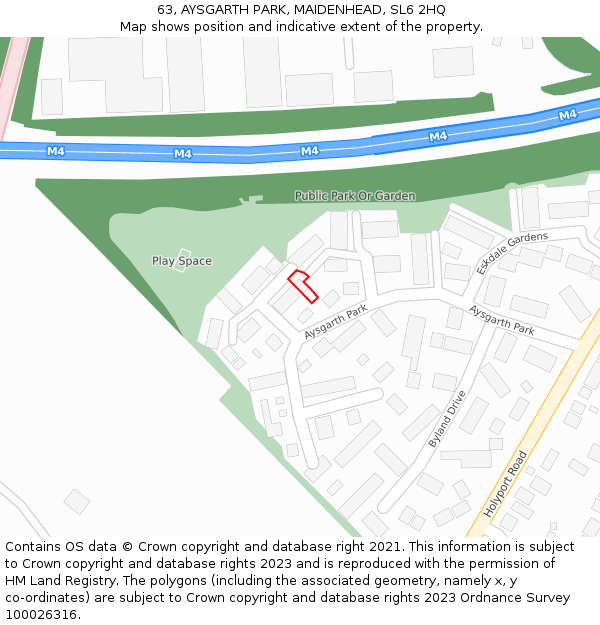 63, AYSGARTH PARK, MAIDENHEAD, SL6 2HQ: Location map and indicative extent of plot